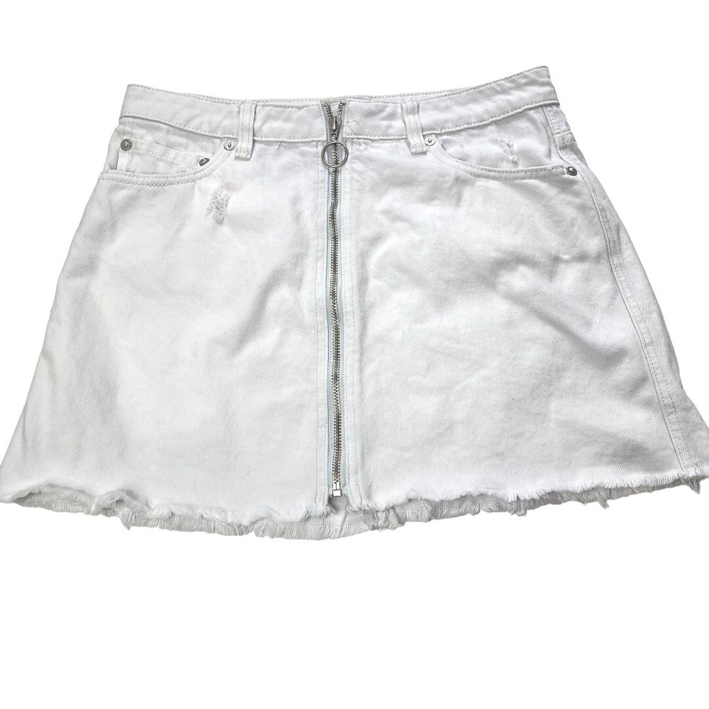 Free People - We The Free Denim Frayed White Zip Front Mini Skirt 27” Waist